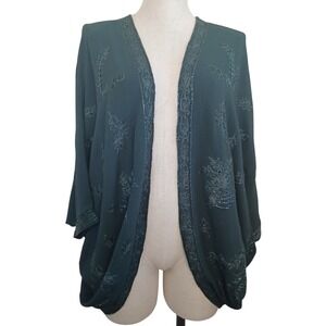 Akemi + Kin Embellished Beaded Kimono Cardigan Teal Green